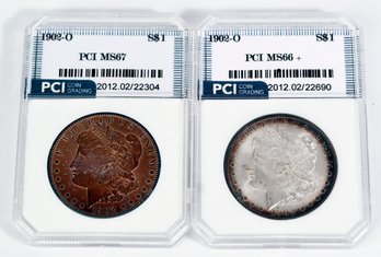 Two 1902-O Morgan Silver Dollars (CTF10)