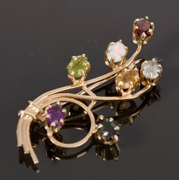 14k Gold And Gemstone Bouquet Pin (CTF10)