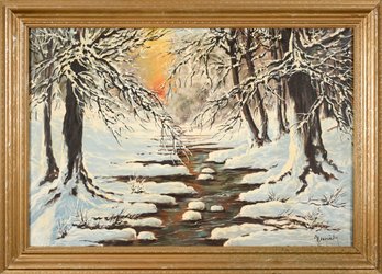 Signed Vintage Oil On Canvas, Winter Scene (CTF10)