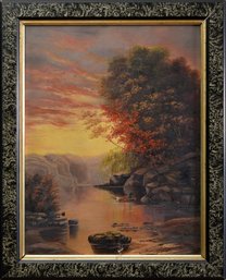 Antique Oil On Canvas, Crooked Lake, Preston NY (CTF10)