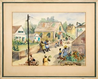 Nancy Spofford (yerkes) Watercolor, Village Scene (CTF10)