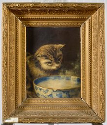 19th C. Oil, Cat And Bowl (CTF10)