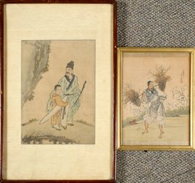 Two Vintage Asian Paintings On Silk (CTF10)