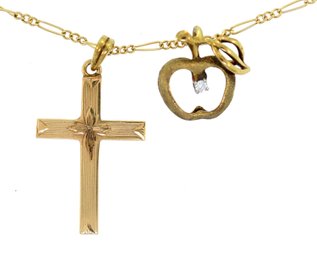 14k Gold Chain With Cross And Apple Pendants (CTF10)