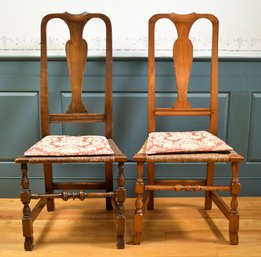 Two 18th C. Country Queen Anne Side Chairs (CTF20)