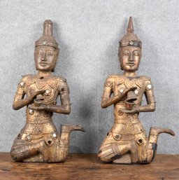 Vintage Carved And Gilt Wood Thai Figures, 2 Pcs. (CTF20)