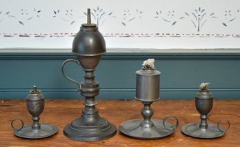 Four Early 19th C. Pewter Oil Lamps (CTF10)