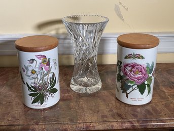 Portmerion Botanic Garden Canisters And Cut Glass Vase (CTF10)