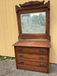Antique Oak Chest With Mirror (CTF30)