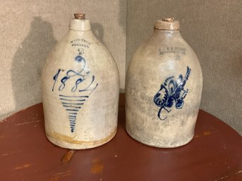 Two Antique Cobalt Decorated Stoneware Jugs (CTF20)