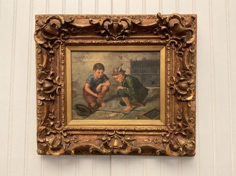Vintage S. Polly Oil On Canvas, Boys Playing (CTF10)