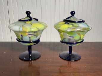 Pr. Vintage Art Glass Candy Dishes (CTF10)