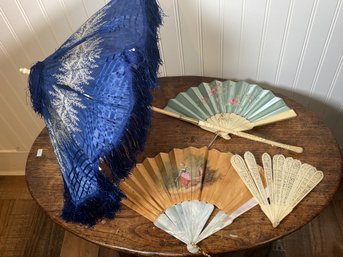 Antique Folding Fans And Parasol (CTF10)