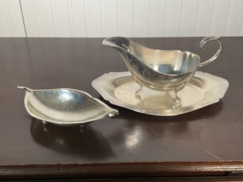 Sterling Gravy Boat With Under Tray And Leaf Dish, 15 Oz T  (CTF10)