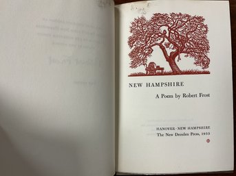 Robert Frost Author Signed Book, New Hampshire A Poem.