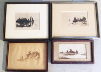 Four Louis K Harlow Etchings, Two On Silk (CTF10)