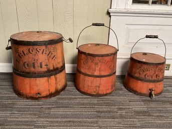 Three Antique Painted Kersosene Buckets (CTF20)