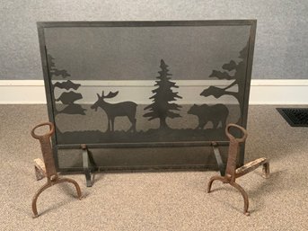 Vintage Metal Fire Screen And Andirons, 3pcs (CTF20)