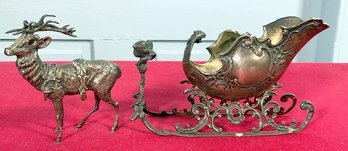 Antique Silver Reindeer And Sleigh (CTF10)