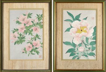 Two Kawarazaki Shodo Woodblock Prints, Azalea And Peony (CTF10)