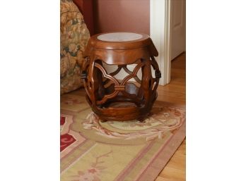 Vintage Chinese Rosewood Stool With Inset Marble Top