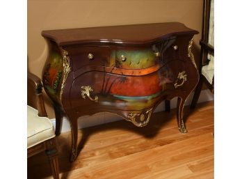 Custom French Style Bombe Chest With Hand Painted Design