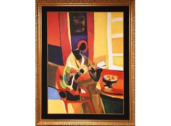 Marcel Mouly 1993 Oil On Canvas, Femme A La Guitare (CTF20)