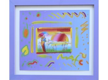 Peter Max 1998 Signed Collage, Rainbow Umbrella Man (CTF10)