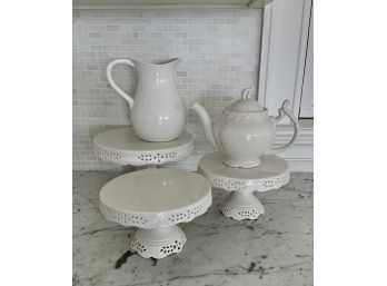 China Cake Stands, Pitcher & Teapot, 5pcs (CTF10)