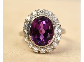 Pretty 14k Gold Amethyst And Diamond Ring (CTF10)