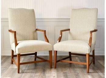 Pair Of Ethan Allen Upholstered Lolling Armchairs (CTF30)