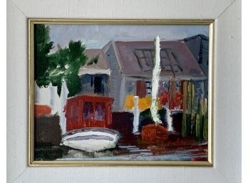 Ellen Selden Oil On Canvas Harbor Scene (CTF10)