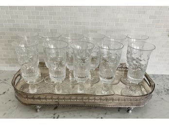 11 Tall Wine Goblets & A Sheffield Tray (CTF10)