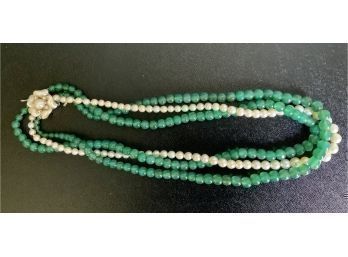 14K Pearl And Chalcedony Bead Necklace (CTF10)