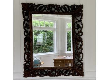 Carved Walnut Mirror With Beveled Glass (CTF20)