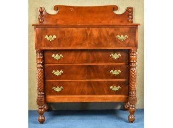 19th C. New England Birch And Mahogany Sheraton Chest (CTF40)