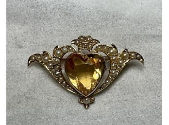 Signed - Antique Gold And Citrine Brooch (CTF10)