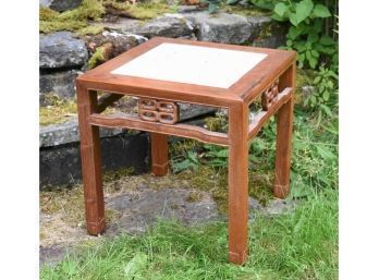 Carved Chinese Rosewood And Marble Top Stand (CTF30)