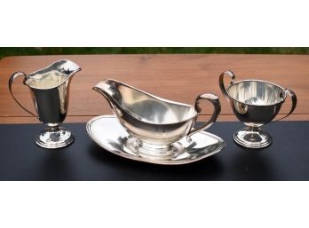 Sterling Creamer & Sugar With Silver-plated Gravy Dish (CTF10)