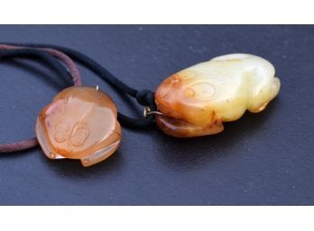 Two Carved Chinese Hardstone Frog Pendants (CTF10)