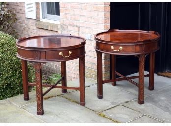 Pair Of Baker Chinese Chippendale Circular End Tables (CTF20)