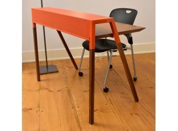 Modern Style Walnut And Orange Metal Desk (CTF30)