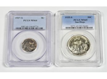 1937-s Buffalo Nick PCGS-64 & 1935-s San Diego Half PCGS-65