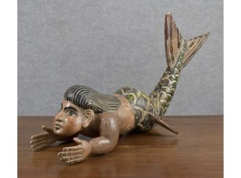 Vintage Painted Wooden Mermaid (CTF10)