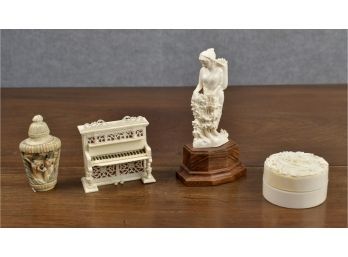 Four Vintage Carved Bone Items (CTF10)