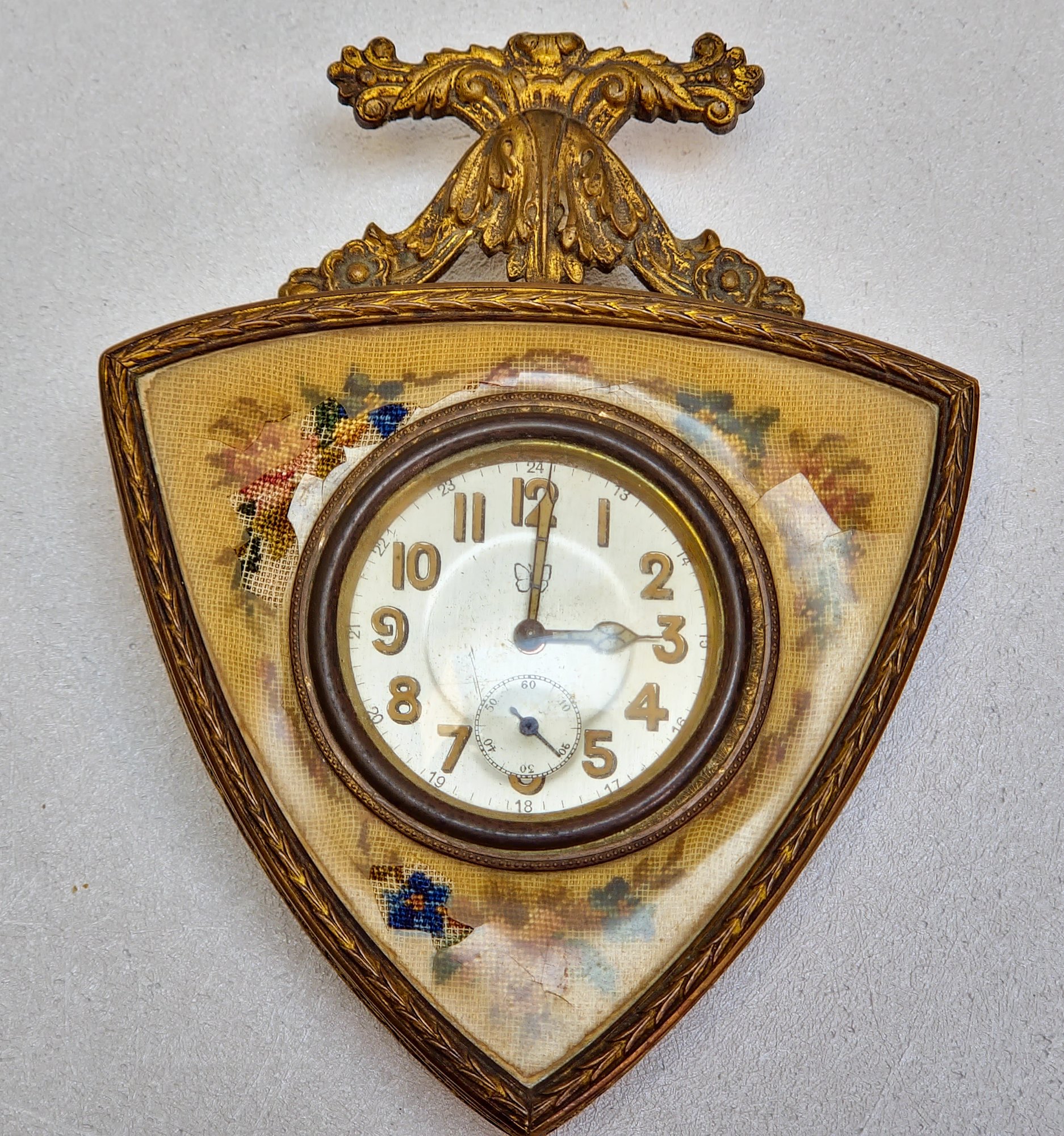 Antique Austrian Wall Clock In Ornate Gold Frame Early 20th Century