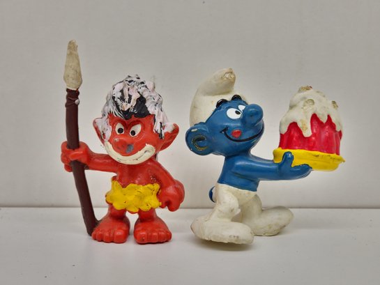 Vintage 1978 Schleich Peyo 20100 Cake Smurf & Jungle Smurf Bully PVC Figures - Childhood Collectibles