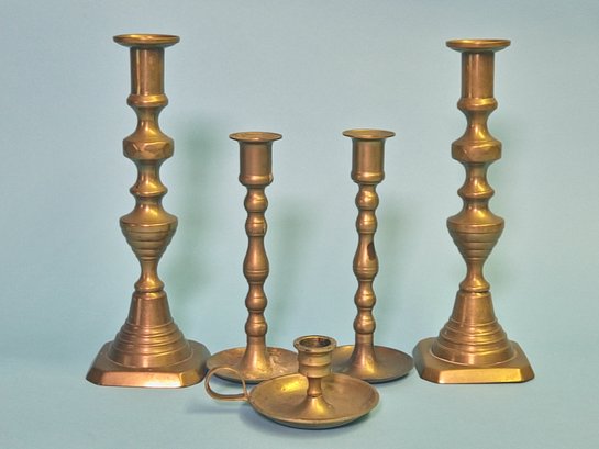 Lot Of 5 Vintage Brass Candle Holders