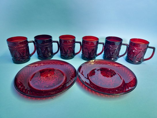 Vintage Set Of Red Glassware