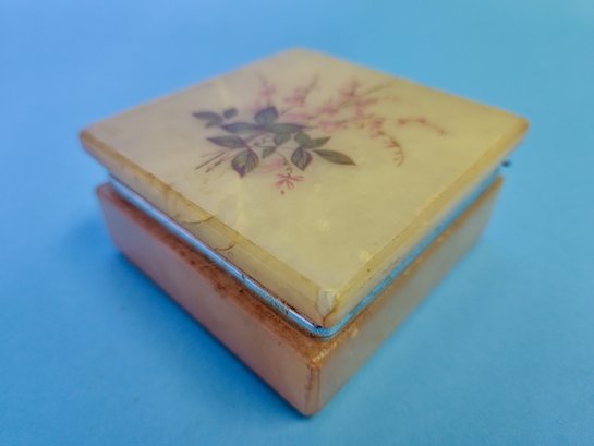 Vintage Alabaster Square Shape Trinket Box